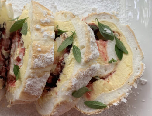 Rosella and Native Mint Meringue Roulade
